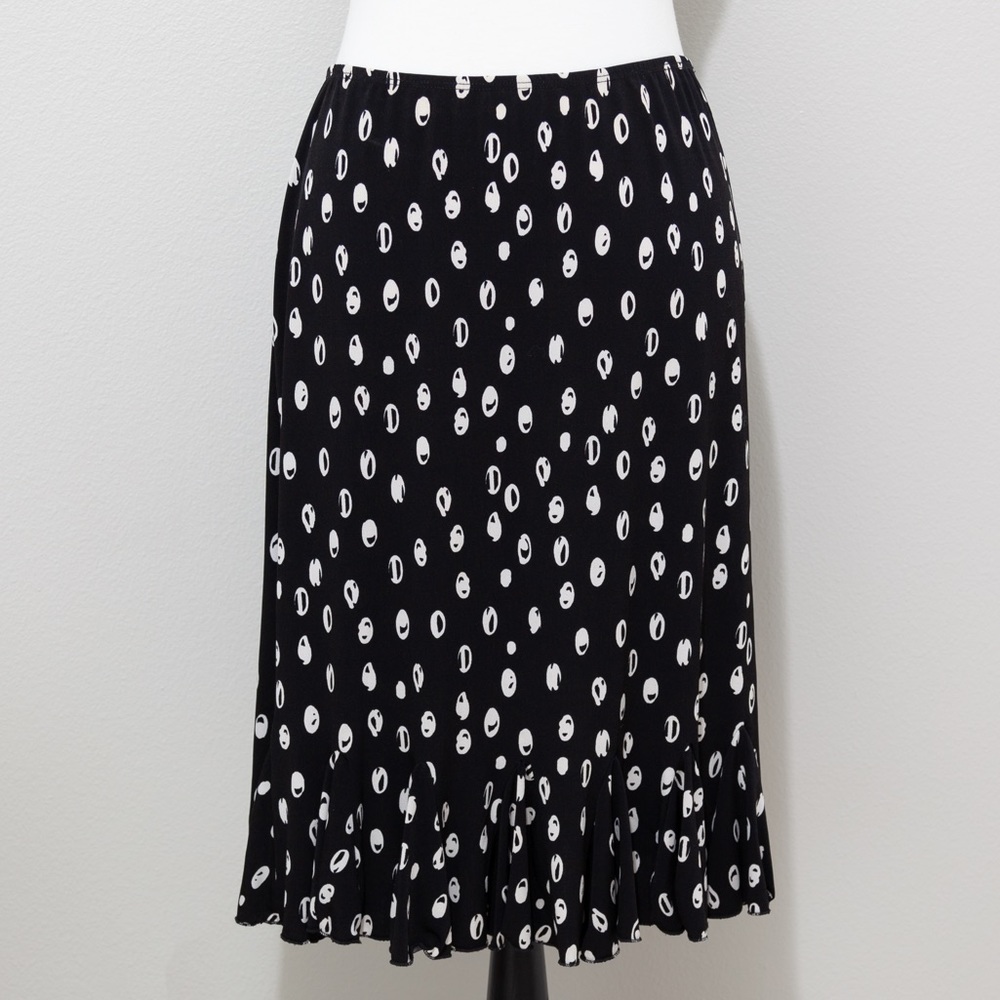 Lily Women's Black with White Dots Printed Ruffle Skirt Size Medium